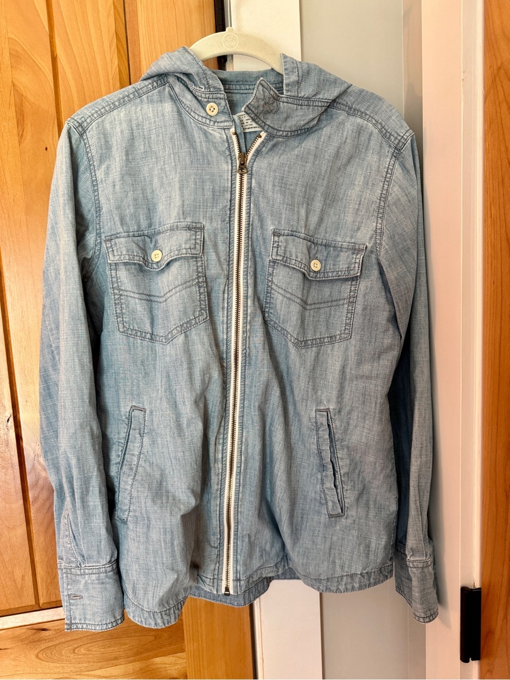 J Crew Workwear Lightweight Zip chambray hooded jacket